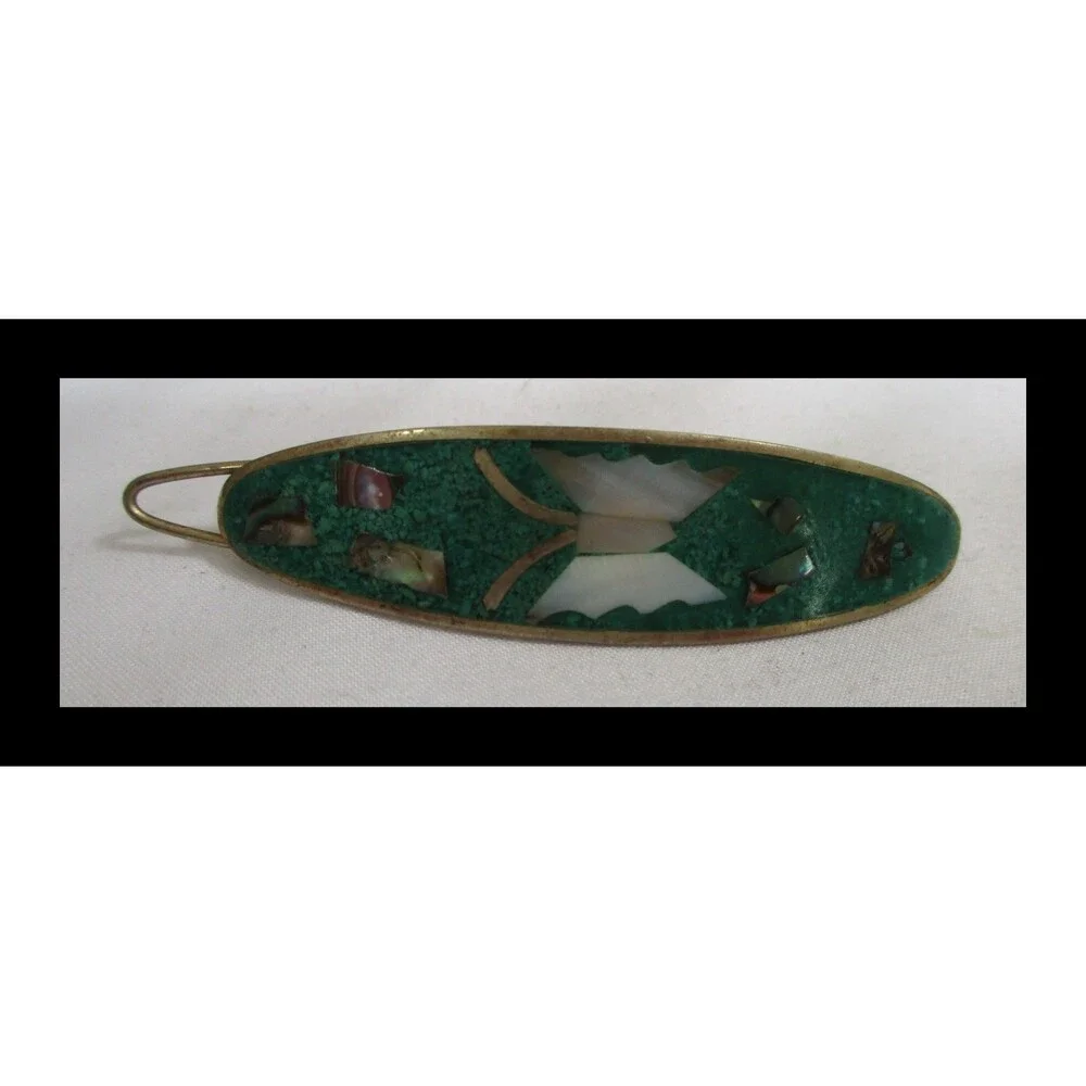 Alpaca Mexico Hair Barrett Women Turquoise Shell Inlay Butterfly Vintage BL-001